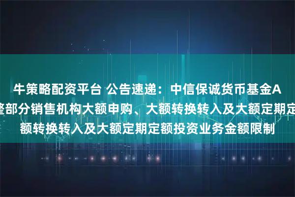 牛策略配资平台 公告速递：中信保诚货币基金A类份额和B类份额调整部分销售机构大额申购、大额转换转入及大额定期定额投资业务金额限制